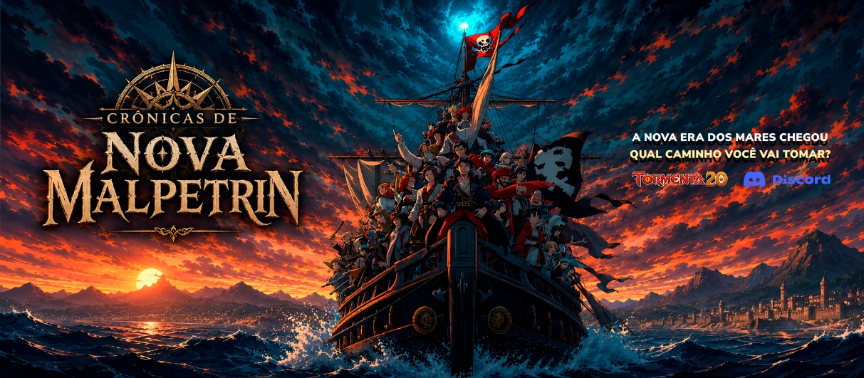 Banner da mesa de RPG: Crônicas de Nova Malpetrin