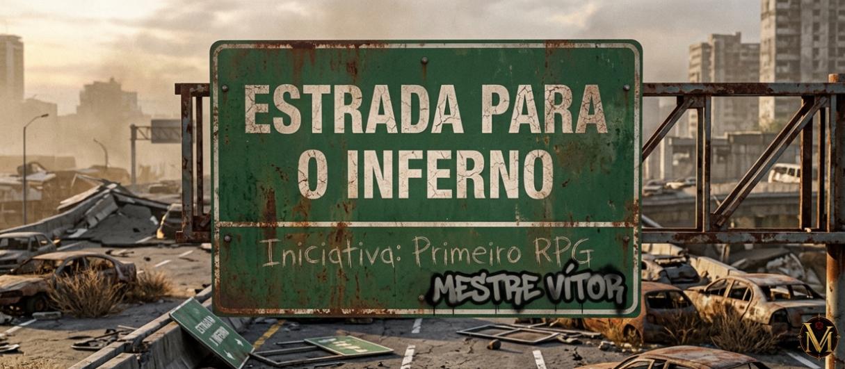 Banner da mesa de RPG: Estrada Para o Inferno | Terra Devastada - Iniciativa: Primeiro RPG