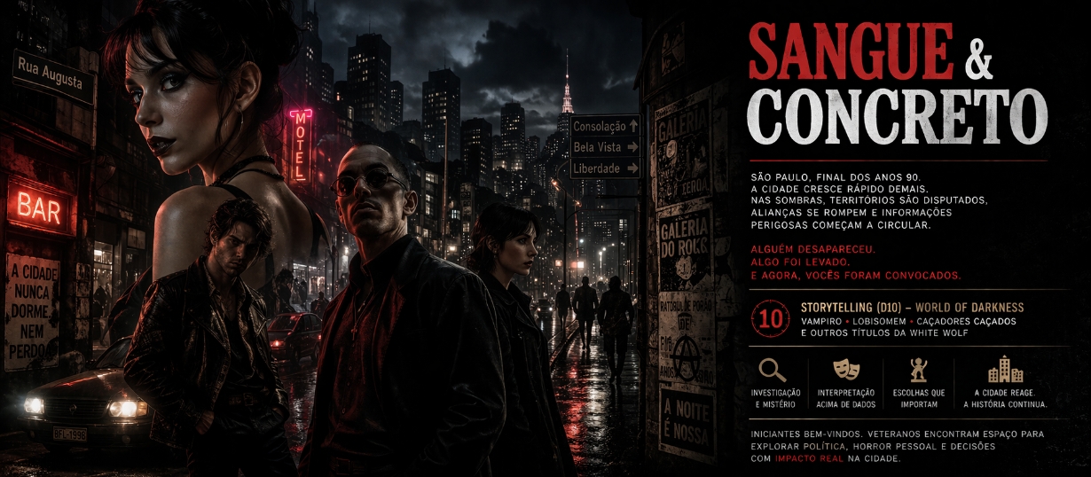 Banner da mesa de RPG: Sangue & Concreto