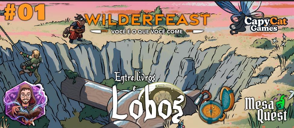 Banner da mesa de RPG: Entre Livros e Lobos