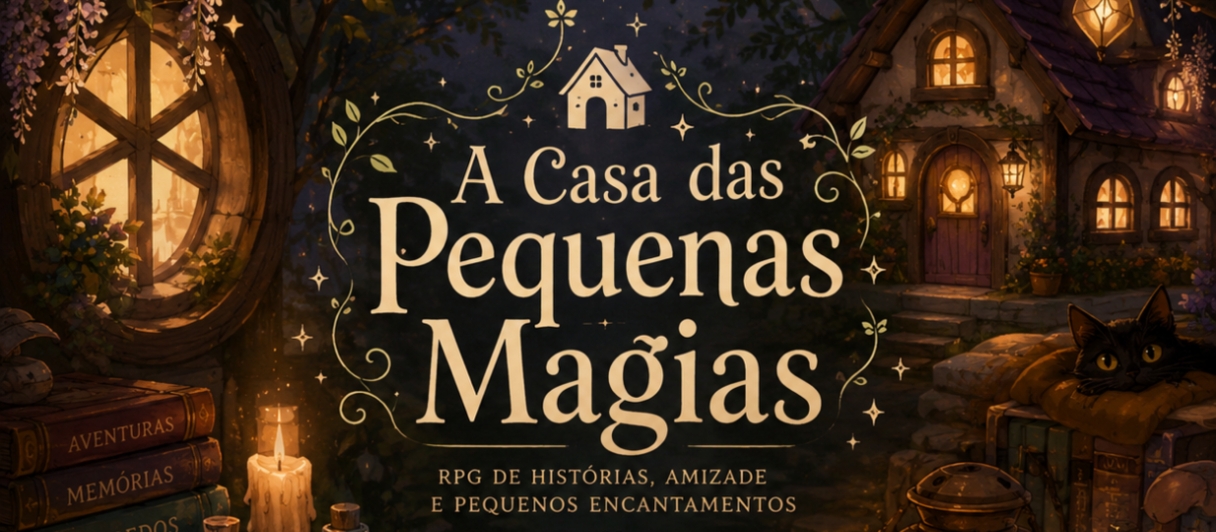 Banner da mesa de RPG: Mistério da casa das pequenas magias