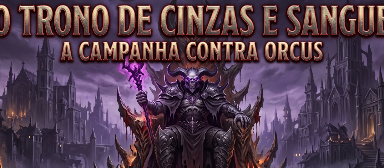 Banner da mesa de RPG: O Trono de Cinzas e Sangue