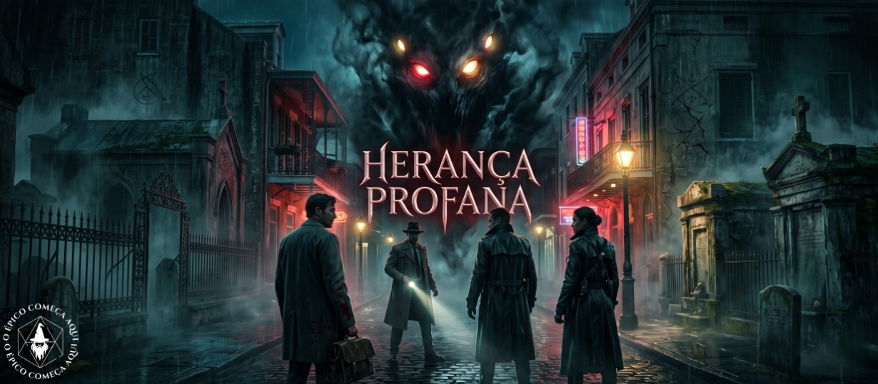 Banner da mesa de RPG: Herança Profana