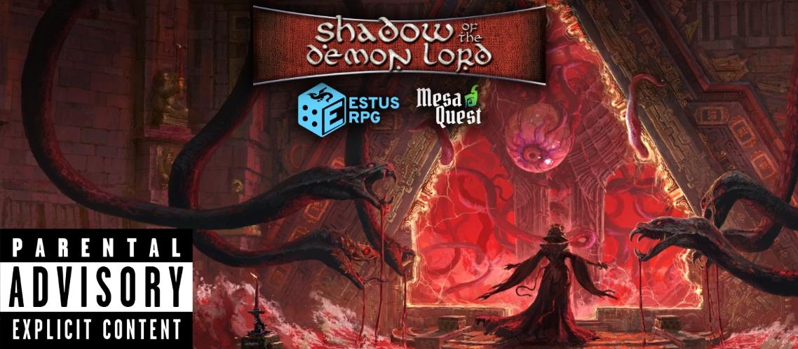 Banner da mesa de RPG: Demon Lord: Culto de Madre Rubra