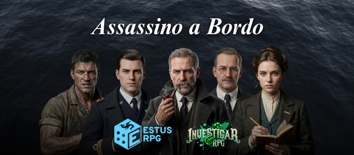 Banner da mesa de RPG: Investigar™: Assassino a Bordo
