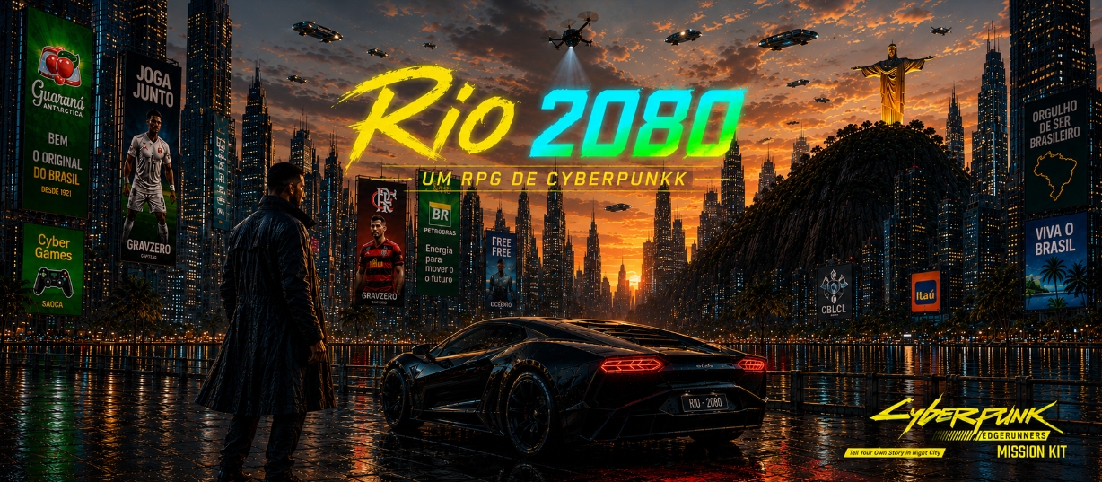 Banner da mesa de RPG: Rio 2080: Bala Perdida, Corpo Achado