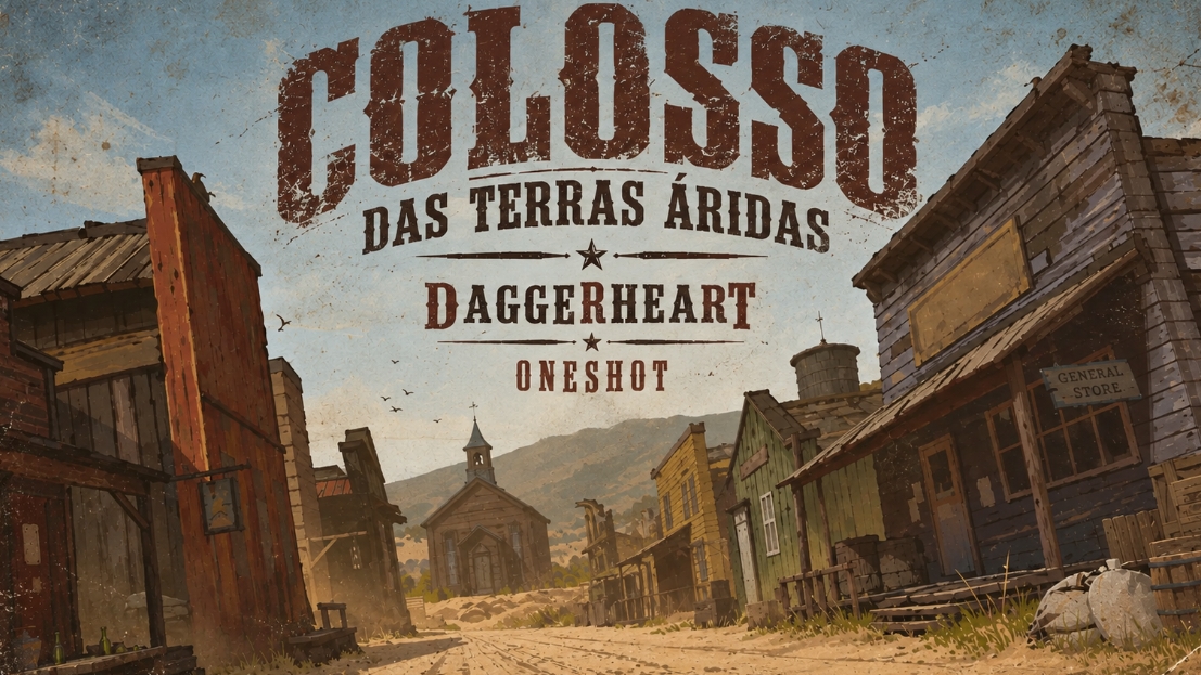Banner da mesa de RPG: COLOSSO DAS TERRAS ÁRIDAS