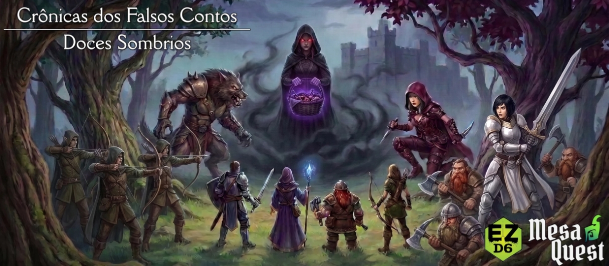 Banner da mesa de RPG: Crônicas dos Falsos Contos: Doces Sombrios