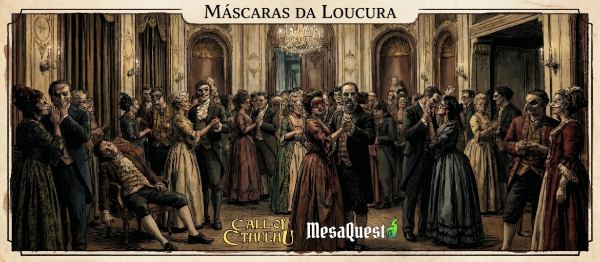Banner da mesa de RPG: Máscaras da Loucura