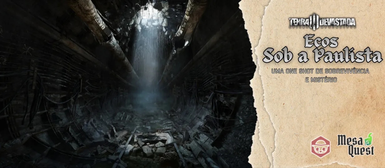 Banner da mesa de RPG: Ecos sob a Paulista | Terra Devastada
