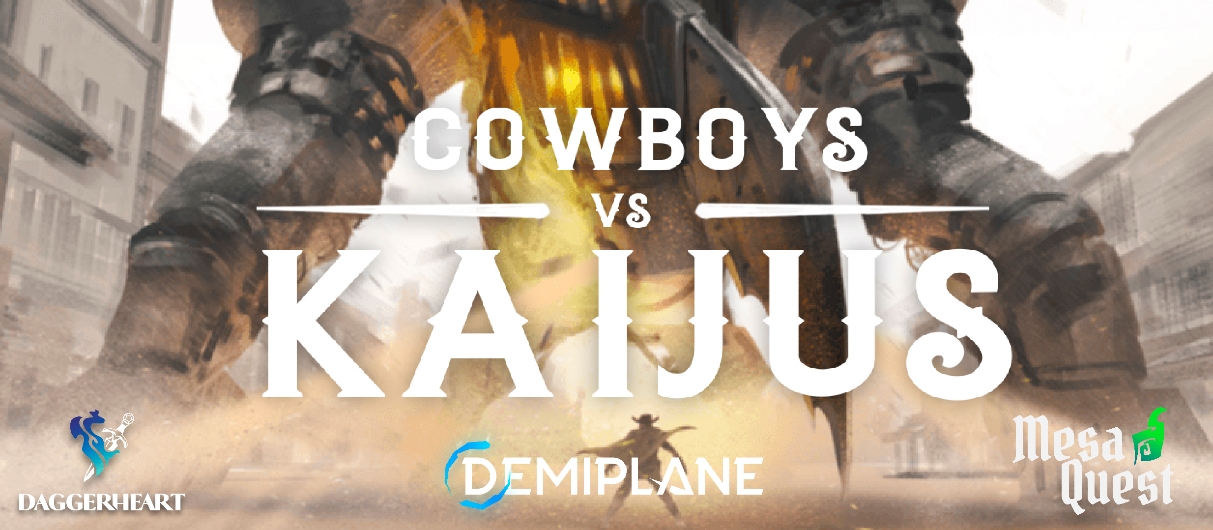 Banner da mesa de RPG: Cowboys e Kaijus! | Daggerheart: O Colosso das Terras Áridas