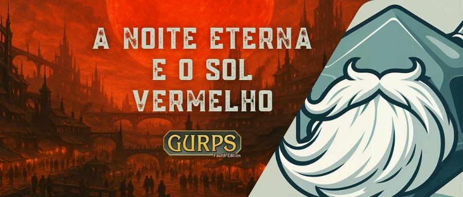 Banner da mesa de RPG: A Noite Eterna e o Sol Vermelho