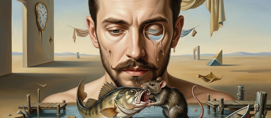 Banner da mesa de RPG: Um olho no peixe outro no rato