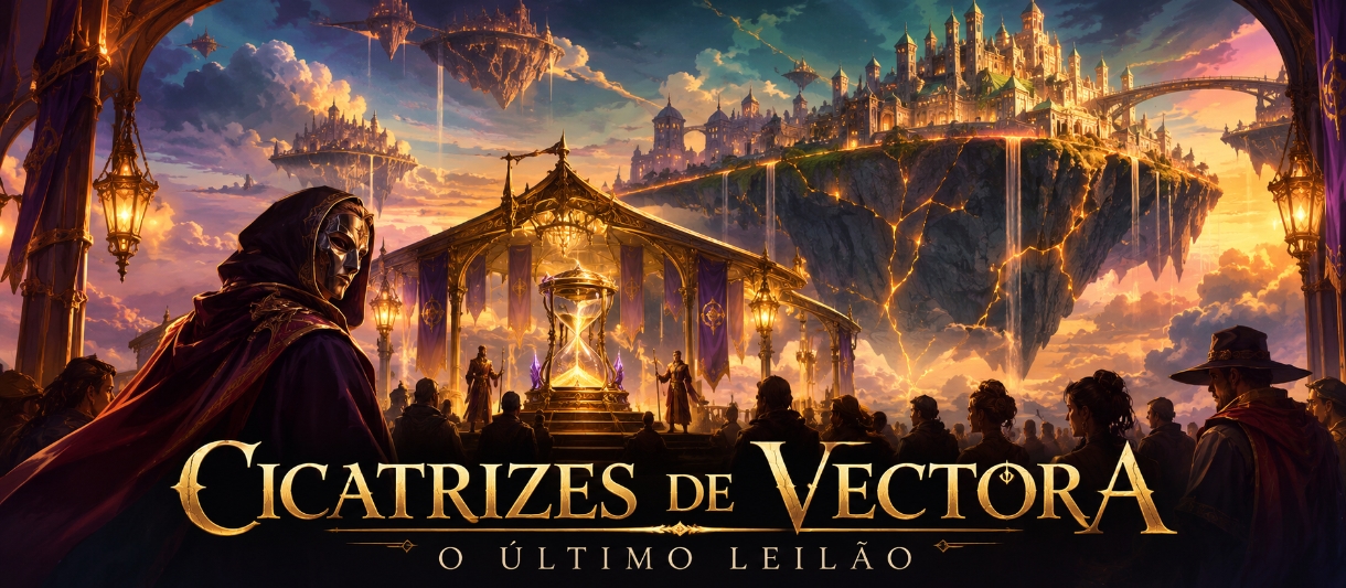 Banner da mesa de RPG: ⏳ Cicatrizes de Vectora — O Último Leilão | Uma one-shot autoral para Tormenta20