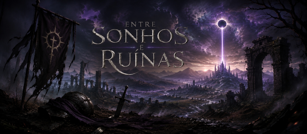 Banner da mesa de RPG: Entre Sonhos e Ruínas