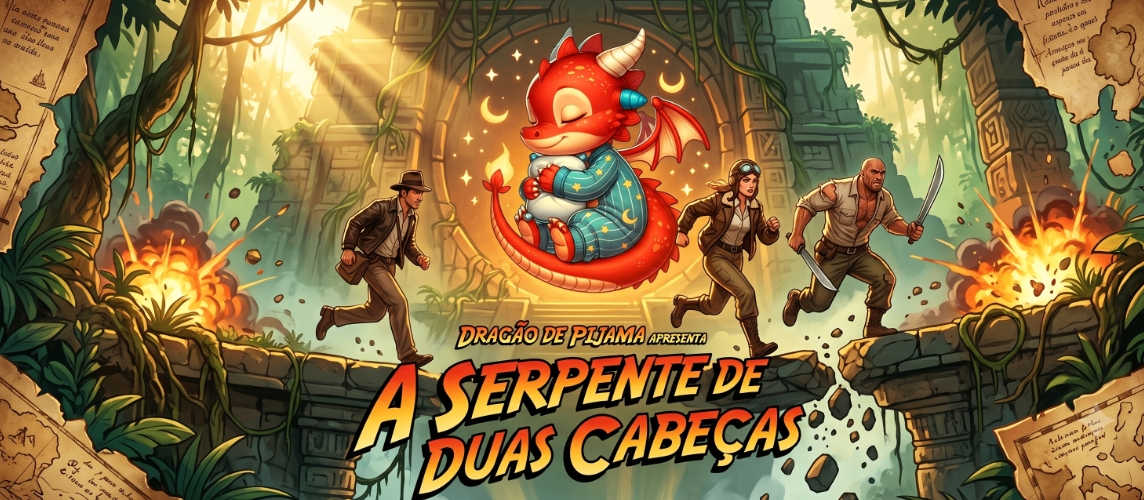 Banner da mesa de RPG: A Serpente de Duas Cabeças Ação Pulp, Conspirações Globais e Terror Cosmico
