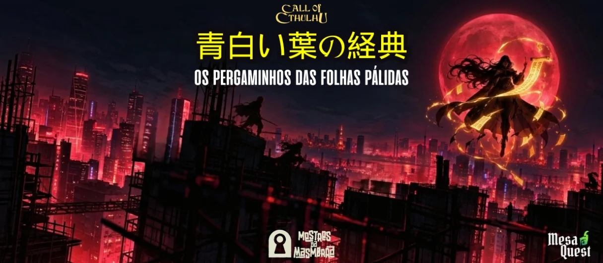 Banner da mesa de RPG: Os Pergaminhos das Folhas Pálidas