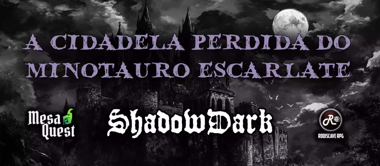 Banner da mesa de RPG: A Cidadela Perdida do Minotauro Escarlate