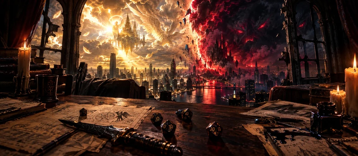 Banner da mesa de RPG: Anjos e Demónios: Crónicas da Guerra Oculta