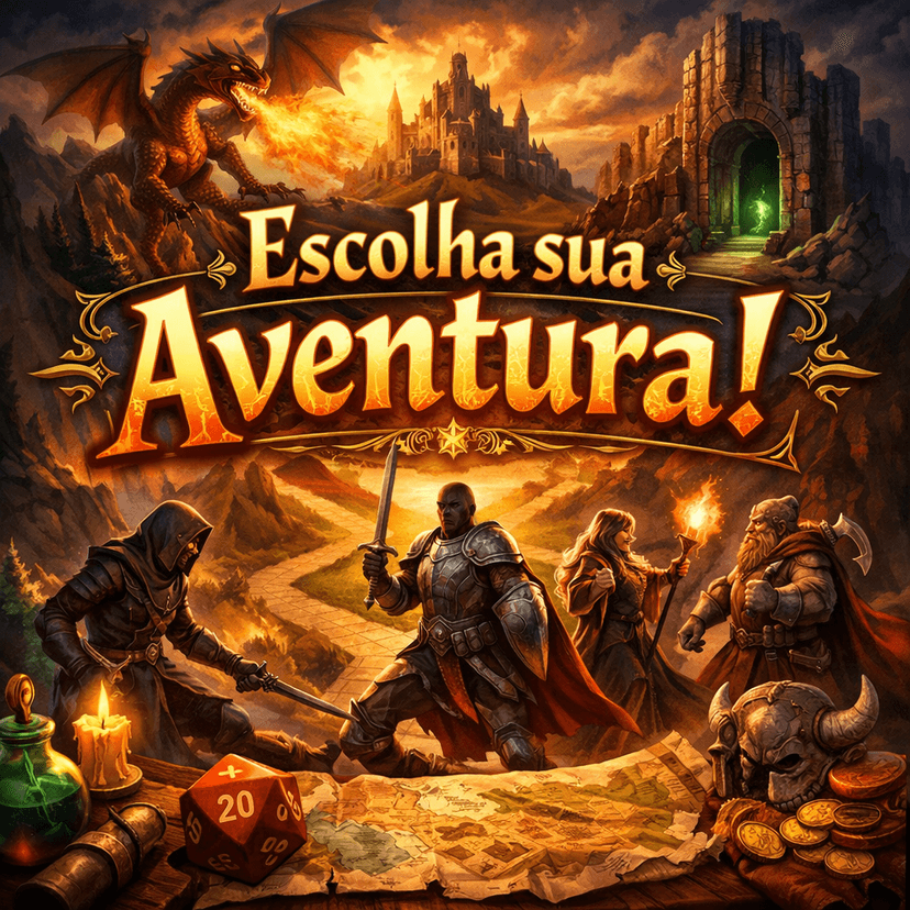 Banner da mesa de RPG: Escolha sua Aventura!