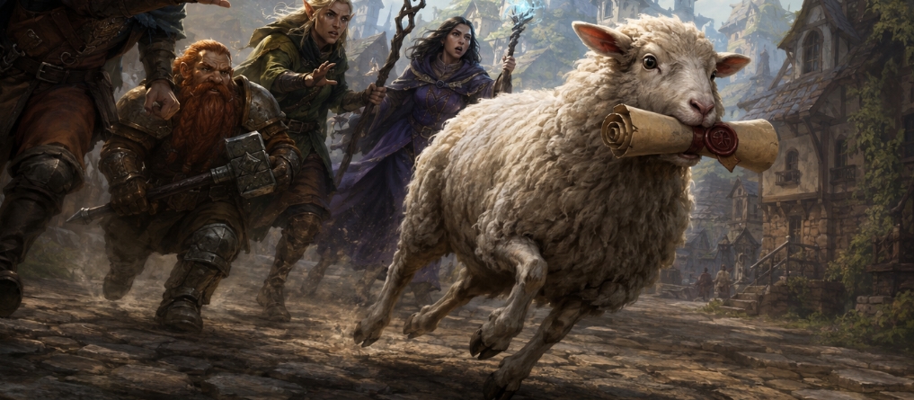 Banner da mesa de RPG: Aventura completa em uma sessão - A Caçada da Ovelha Selvagem