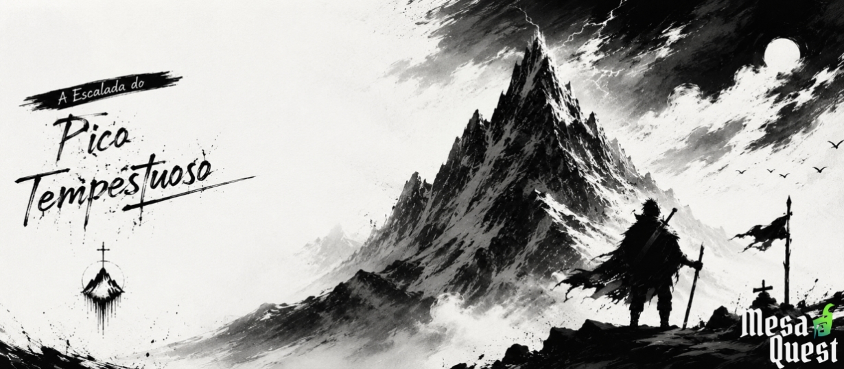 Banner da mesa de RPG: A Escalada do Pico Tempestuoso | Nível 05