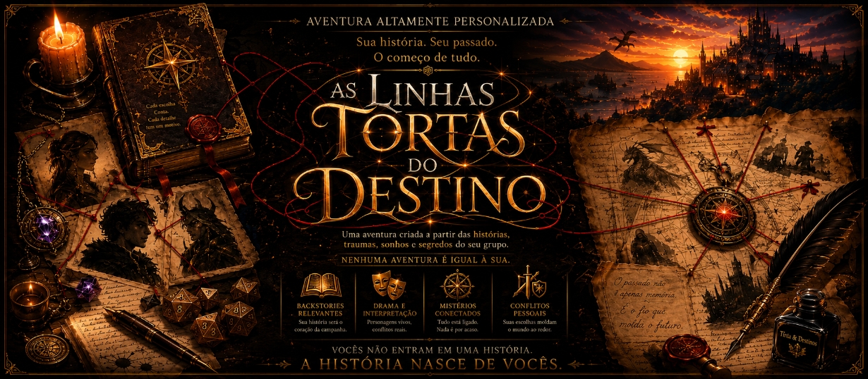 Banner da mesa de RPG: As Linhas Tortas do Destino