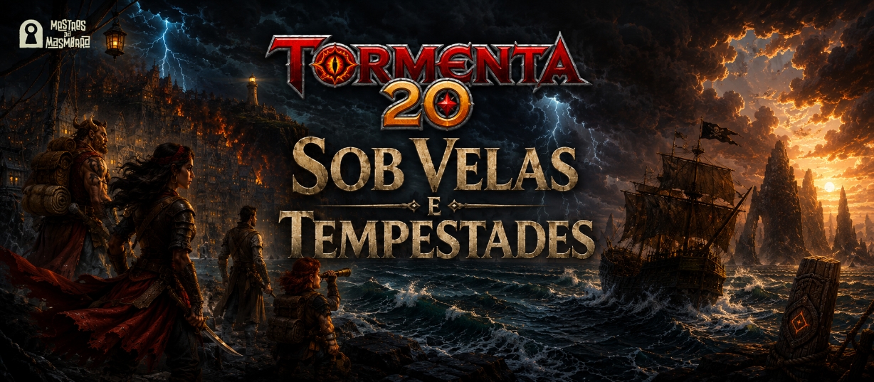 Banner da mesa de RPG: Sob Velas e Tempestades